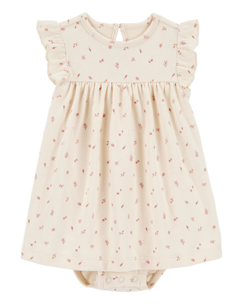 Baby Floral Cotton Blend Dress - Khaki, 