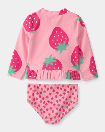 Baby Girl 2-Piece Strawberry Rashguard Swimsuit Set - Pink, 