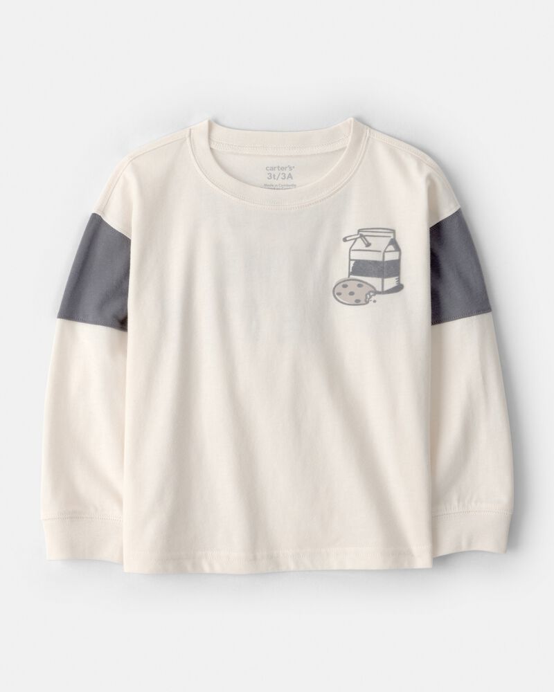 Toddler Boy Cookies & Milk Long-Sleeve Graphic Tee - Cream , image 1 of 6 slides