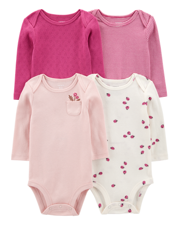 Baby Girl 4-Pack Long-Sleeve Botanical Bodysuits, 
