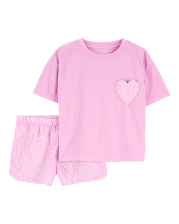 Girls 2-Piece Heart Loose Fit Pyjamas, 