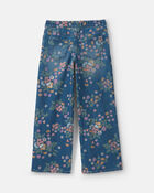 Girls Floral Denim Wide-Leg Jeans - Medium Wash, image 2 of 5 slides