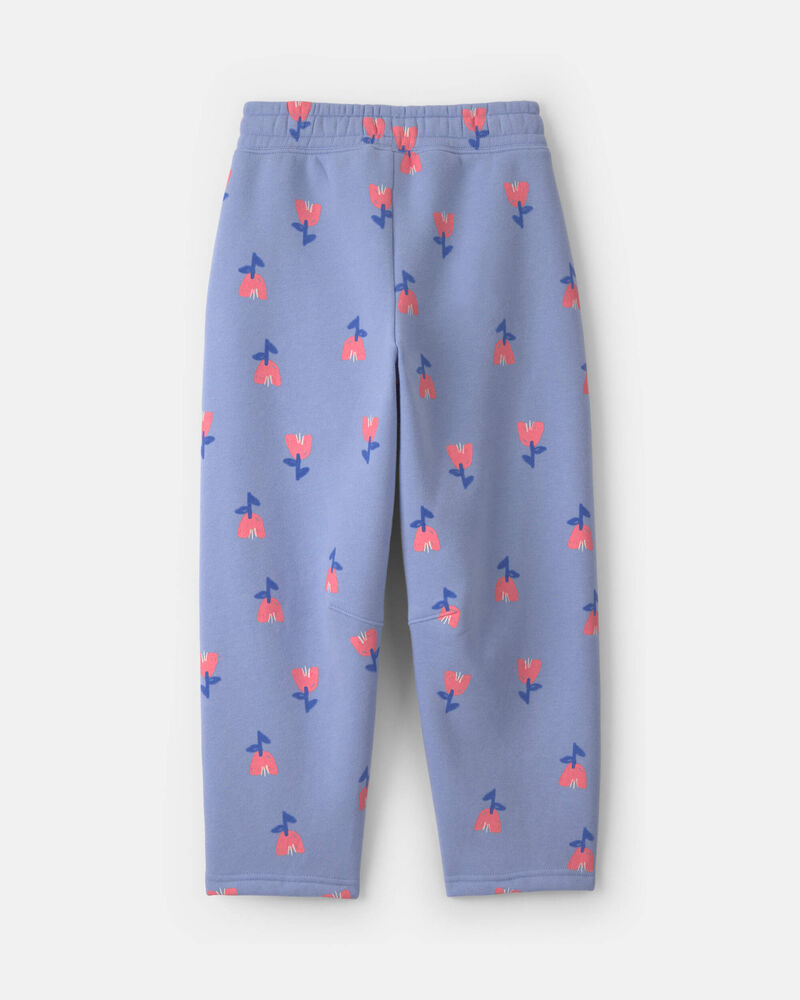 Filles - Pantalon &agrave; jambe ballon en molleton &agrave; motif floral &ndash; Bleu/Rose, image 2 sur 3 diapositives