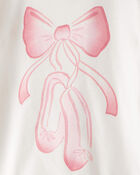 Toddler Girl Ballet Print 100% Cotton Long-Sleeve 4-Piece pyjamas - Pink/White, image 2 of 4 slides