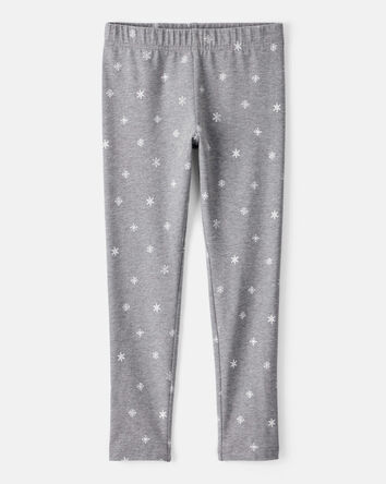 Filles - Leggings extensibles en coton à imprimé flocon de neige - Gris, 