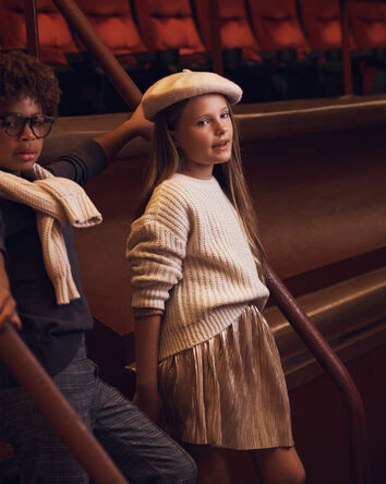 Girls Metallic Knit Skirt - Gold, 