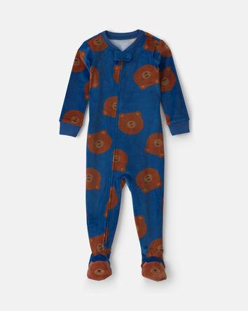 Baby Boy 1-Piece Bear 2-Way Zip DreamPlush Snug Fit Footed Pyjama - Navy Blue, 