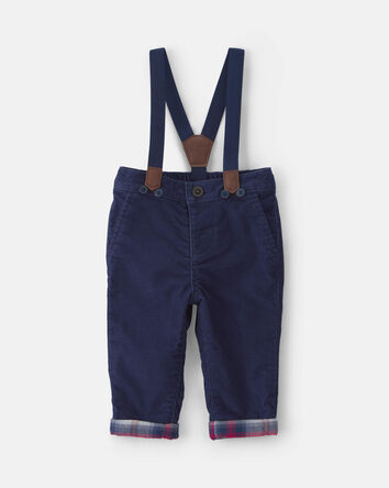 Baby Boy Corduroy Suspender Pants - Blue, 
