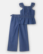 Filles - Ensemble 2 pi&egrave;ces haut et pantalon en chambray - D&eacute;lav&eacute; fonc&eacute;, image 1 sur 3 diapositives