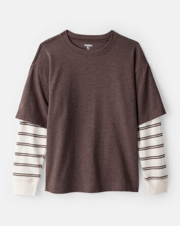 Gar&ccedil;ons - T-shirt &agrave; manches longues superpos&eacute; - Brun, 