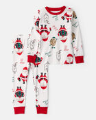 Toddler Christmas Santa Print 100% Cotton Long-Sleeve Snug Fit 2-Piece pyjamas - White, image 1 of 3 slides