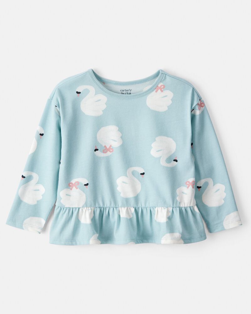 Toddler Girl Swan Print Long-Sleeve Peplum Top - Blue, image 1 of 3 slides