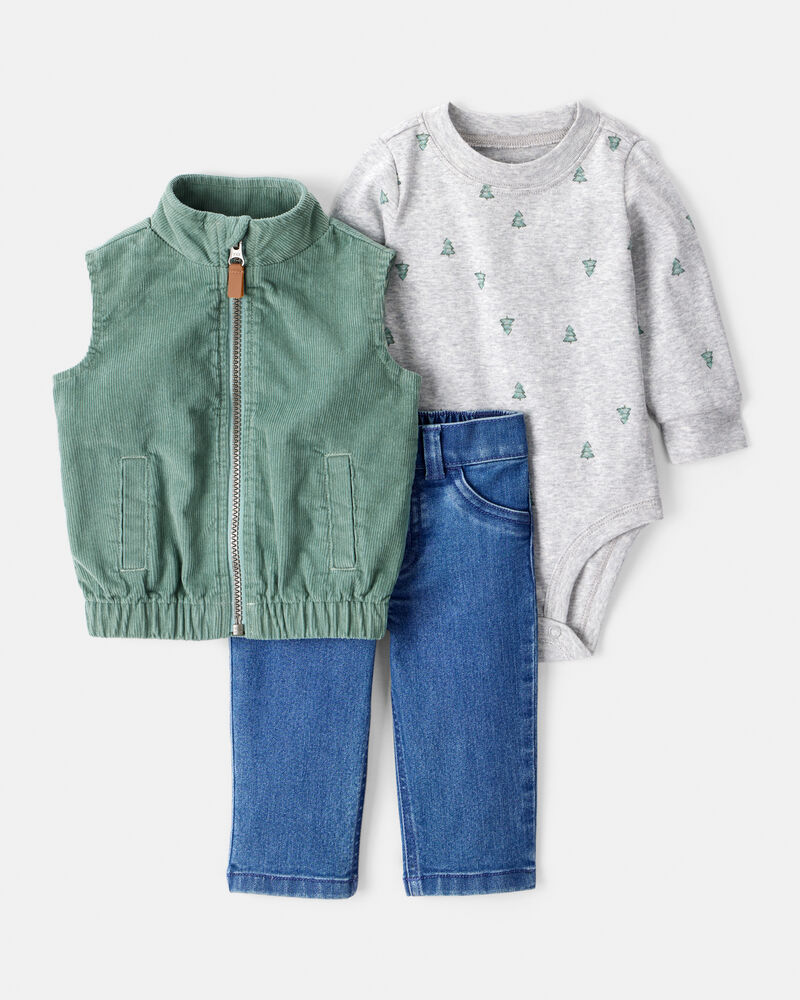 Baby Boy 3-Piece Corduroy Tee & Pant Set - Green, image 1 of 6 slides