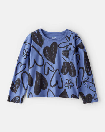 Filles - T-shirt à poche à motif de cœur - Bleu, 