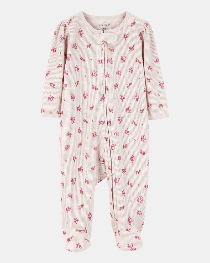Baby Girl Floral 2-Way Zip Thermal Sleeper Pyjamas, image 1 of 3 slides
