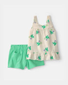 Toddler Girl 2-Piece Fish Ruffle Top & Short Set - Green/White, image 1 of 5 slides