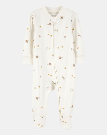 Baby Mini Bird Print 2-Way Zip Cotton Sleeper, 