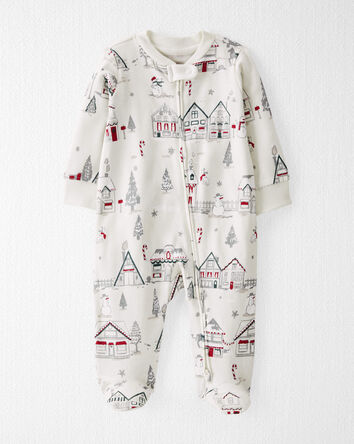 Baby Organic Cotton Sleep & Play pyjamas in Winter Village, 
