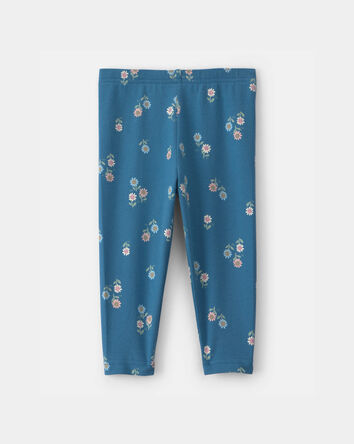 Baby Girl Floral Pull-On Stretch Leggings - Blue, 