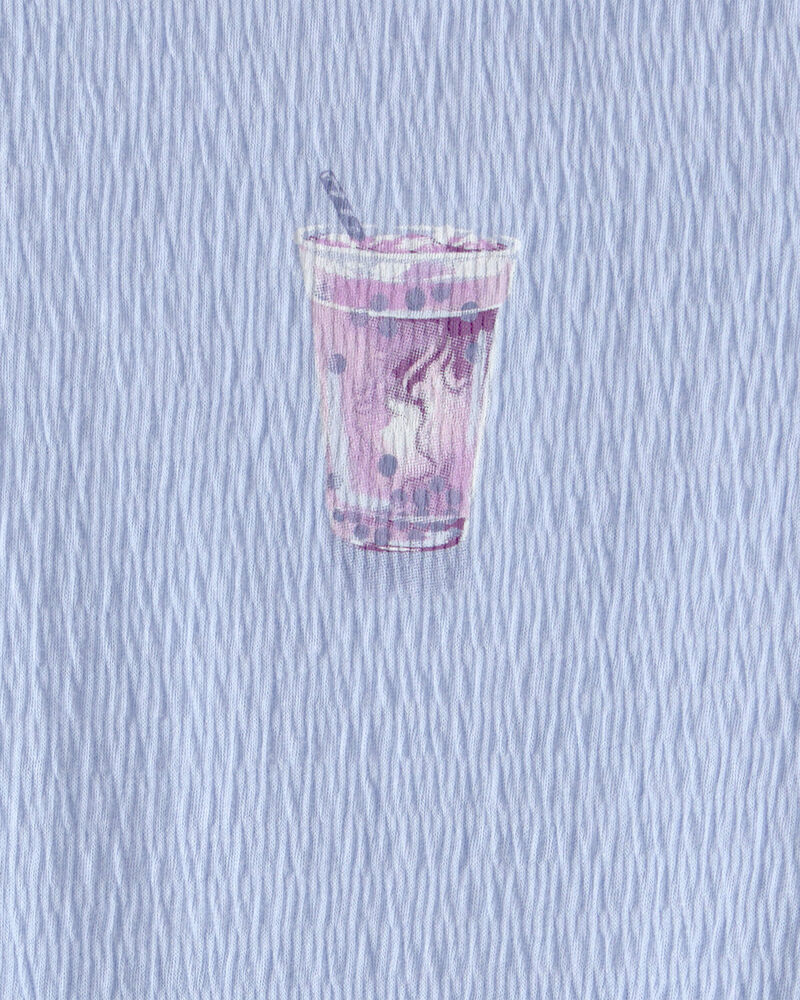 Filles - Haut en tissu gaufr&eacute;, th&eacute; aux perles - Bleu, image 2 sur 2 diapositives