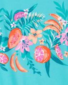 Kid 1-Piece Floral Print Rashguard Swimsuit-Turquoise, image 3 of 4 slides