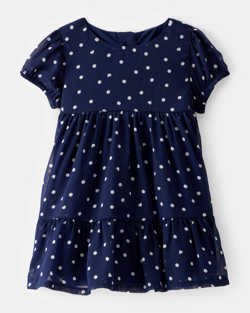 Bébé Robe en mousseline chiffon froissée à pois - Bleu marine, image 1 sur 5 diapositives