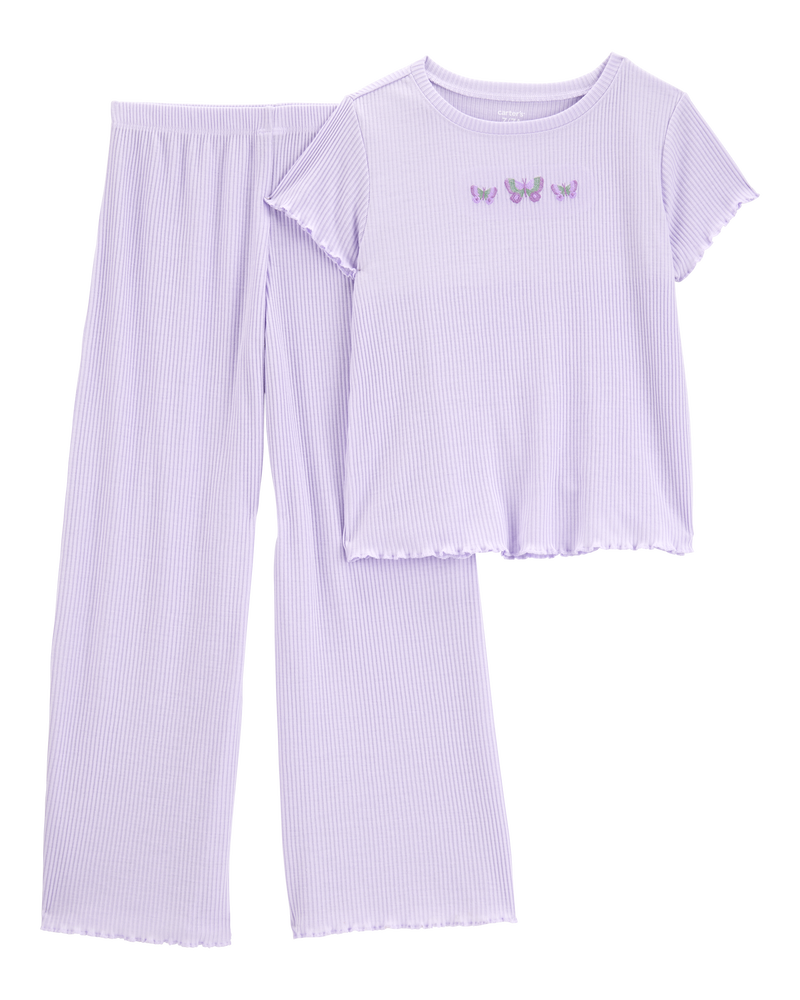 Girls Butterfly Loose Fit 2-Piece Pyjamas - Purple, image 1 of 3 slides
