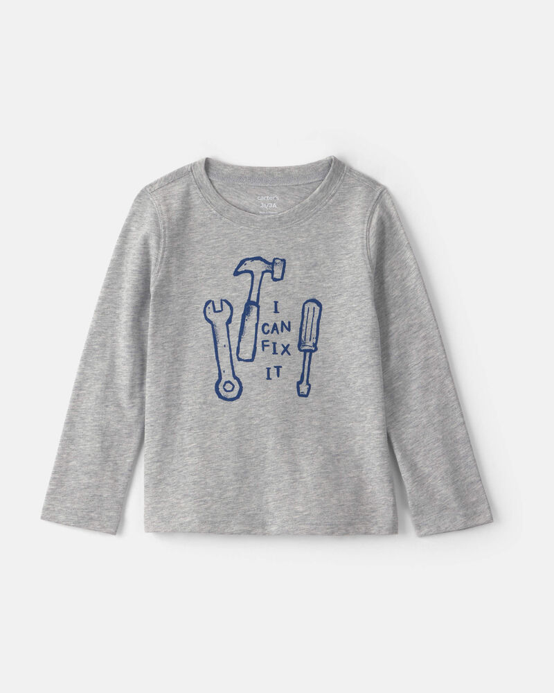 Tout-petit gar&ccedil;on - T-shirt manches longues &agrave; imprim&eacute; d&rsquo;outils &laquo;I Can Fix It&raquo; - Gris, image 1 sur 2 diapositives