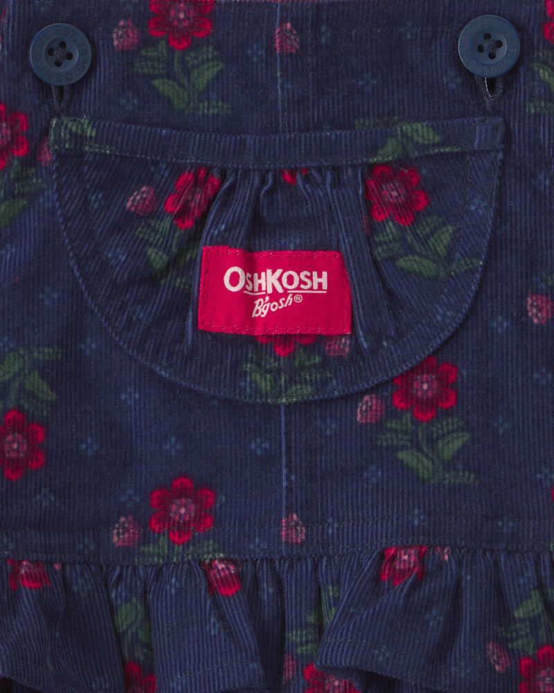 B&eacute;b&eacute; fille - Ensemble 2 pi&egrave;ces robe en velours c&ocirc;tel&eacute; &agrave; motif floral et manches longues &ndash; Bleu marine, image 4 sur 5 diapositives