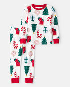 Baby Santa Print 100% Cotton Long-Sleeve 2-Piece Pyjamas - White, image 1 of 3 slides