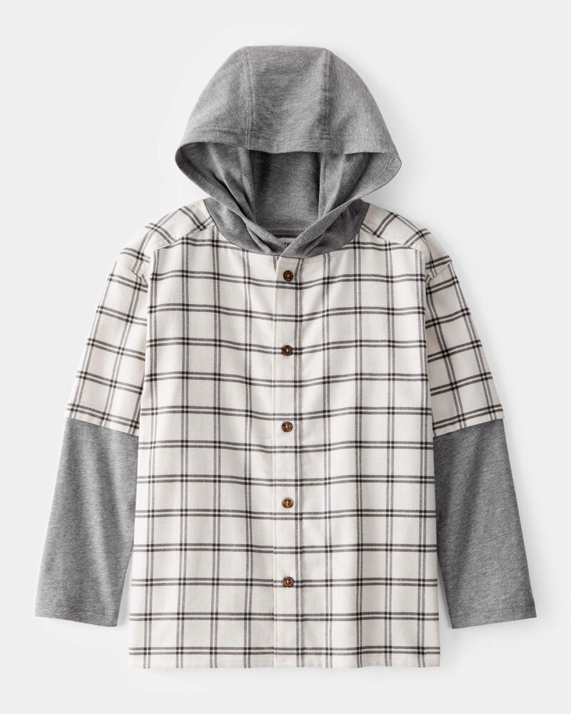 Kid 2-Piece Layered-Look Button-Down Hooded Tee, image 1 of 3 slides