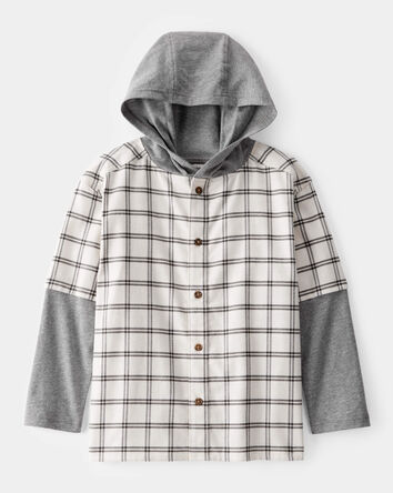 Kid 2-Piece Layered-Look Button-Down Hooded Tee, 