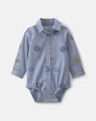 B&eacute;b&eacute; gar&ccedil;on - Cache-couche boutonn&eacute; en popeline motif d&rsquo;&eacute;cusson- Bleu, image 1 sur 2 diapositives