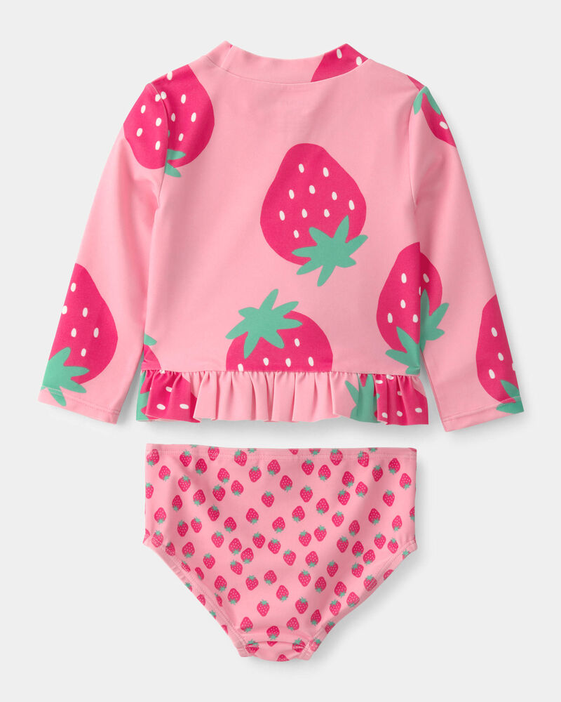 Baby Girl 2-Piece Strawberry Rashguard Swimsuit Set - Pink, image 2 of 3 slides