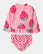 Baby Girl 2-Piece Strawberry Rashguard Swimsuit Set - Pink, image 2 of 3 slides