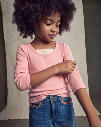 Filles - Jean jambe large en denim - D&eacute;lav&eacute; moyen, 