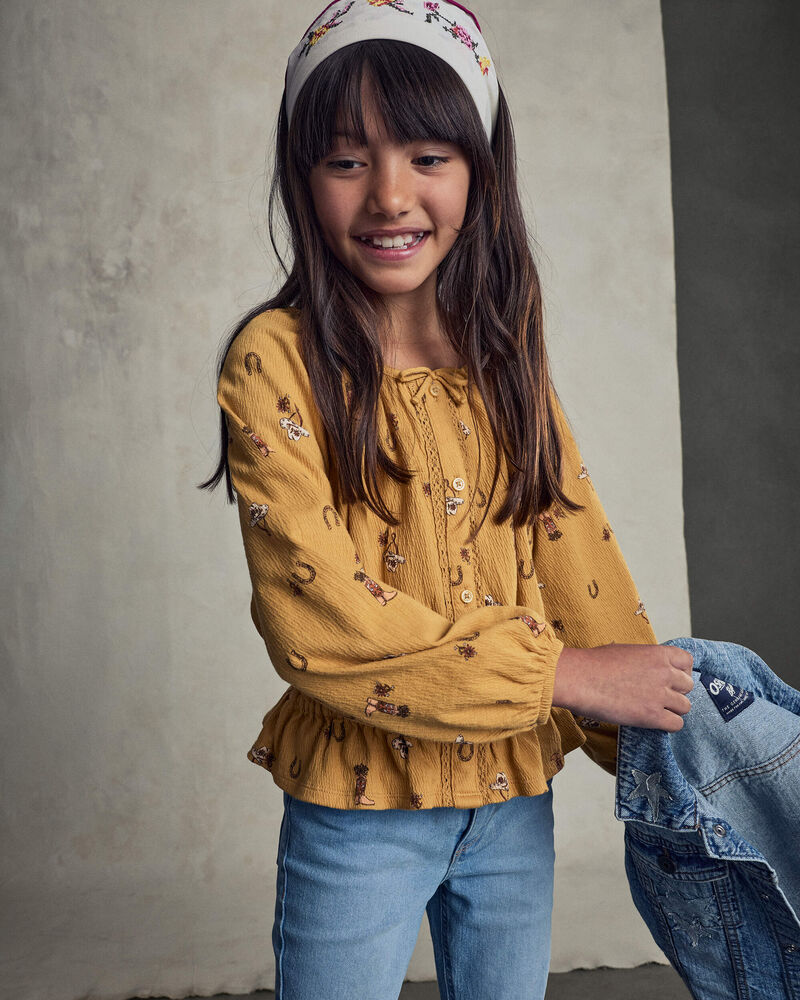 Filles - Haut manches longues &agrave; motif western &ndash; Jaune, image 2 sur 6 diapositives