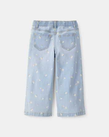 Tout-petit fille - Pantalons &agrave; jambes larges et cordon de serrage, fleurs - D&eacute;lav&eacute; clair, 