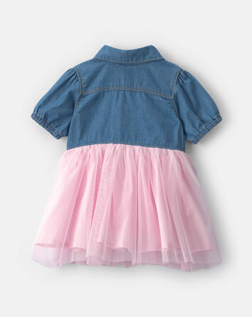 Baby Girl Chambray Tulle Short-Sleeve Dress - Light Wash, 