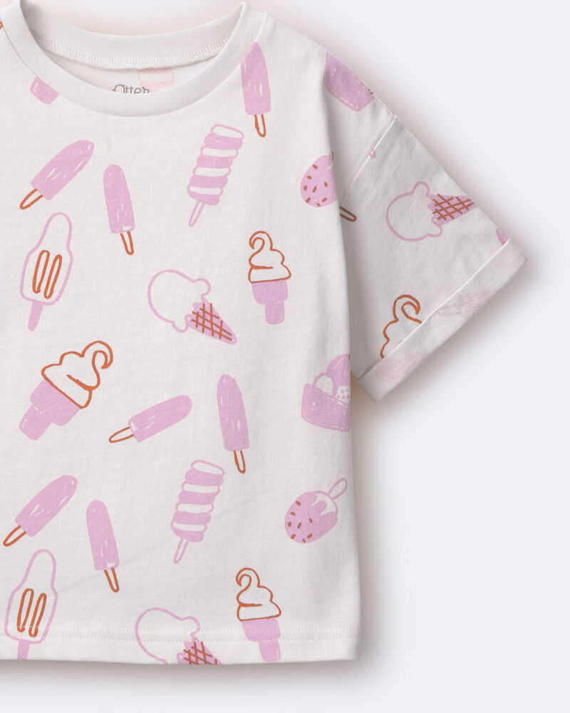 Toddler Girl Rolled Cuff Tee in Ice Cream Print - Cream, image 5 of 5 slides