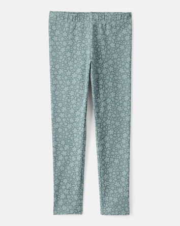 Filles - Legging extensible à enfiler en coton à motif fleuri - Vert, 