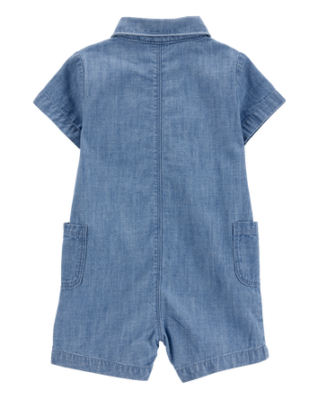 Bébé Barboteuse en coton mélangé de couleur unie - Bleu, 