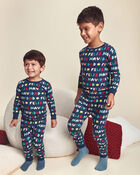 Kids 2-Piece 'Feliz Navidad' Christmas 100% Cotton Snug Fit Pyjama Set - Navy Blue, image 5 of 6 slides