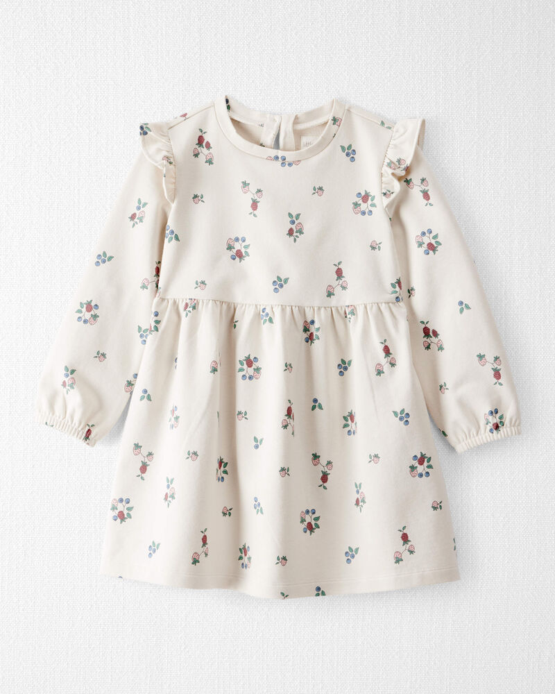 Toddler Organic Cotton French Terry Dress in Berry Blossom Print, image 1 of 6 slides