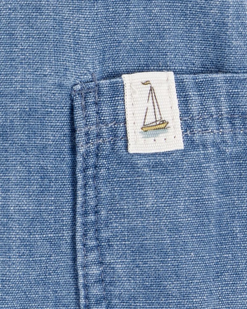 Baby Solid Cotton Blend Romper - Blue, image 3 of 4 slides