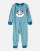 Baby Boy Dog Striped 100% Cotton Snug Fit 2-Way Zip 1-Piece Pyjamas - Blue, image 1 of 5 slides