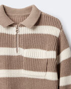 Toddler Striped Quarter-Zip Sweater - Tan/White, image 6 of 7 slides