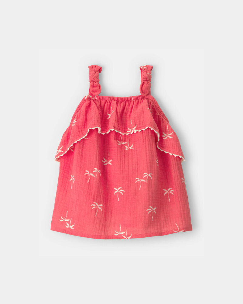 Toddler Girl Palm Tree Gauze Tank Top - Orange, image 1 of 5 slides