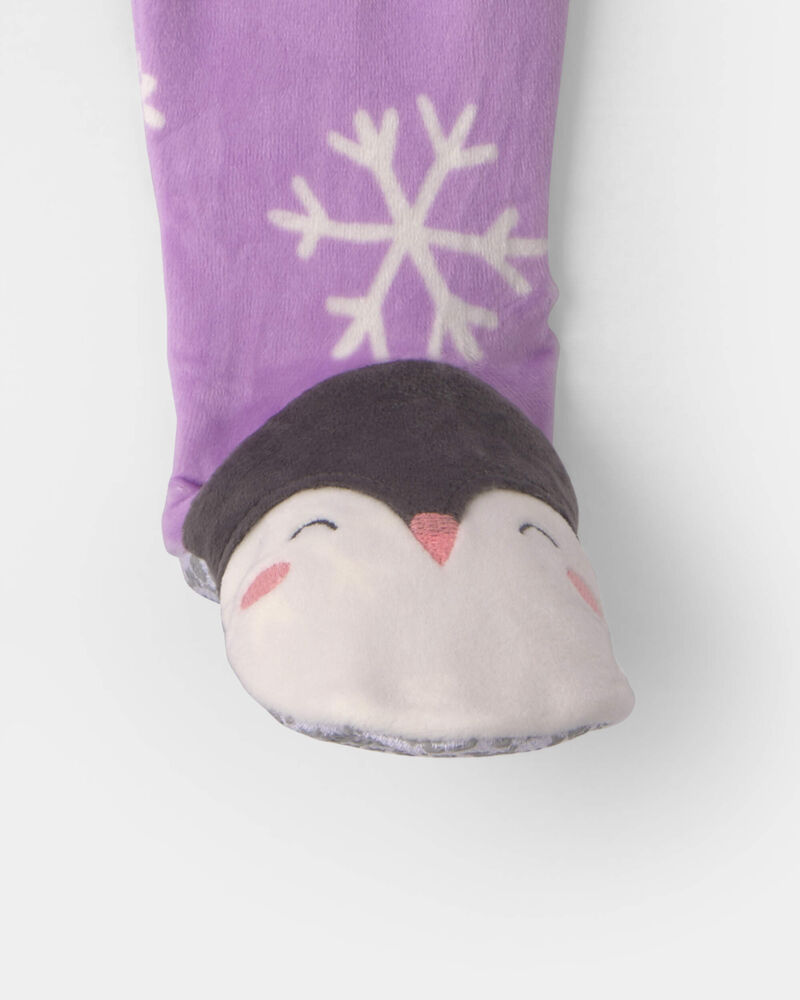Baby Girl 1-Piece Penguin 2-Way Zip DreamPlush Snug Fit Footed Pyjama - Purple, image 4 of 6 slides