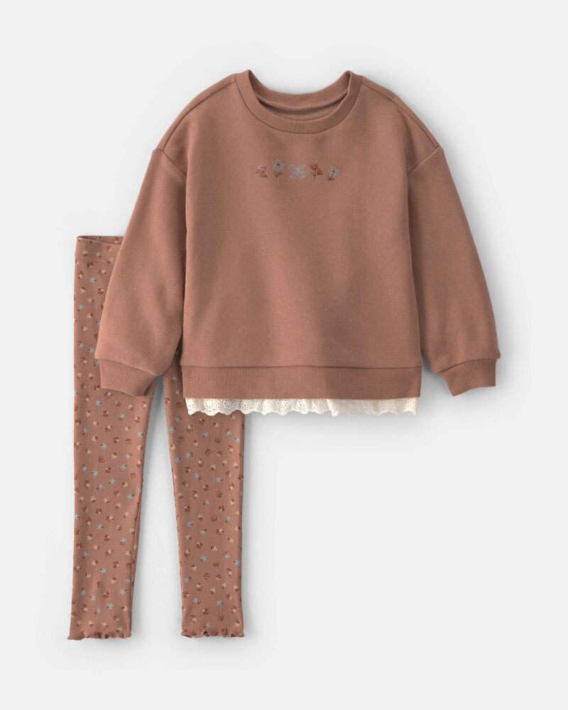 B&eacute;b&eacute; fille - Ensemble 2 pi&egrave;ces haut en molleton et pantalon &agrave; motif floral &ndash; Brun, image 1 sur 4 diapositives